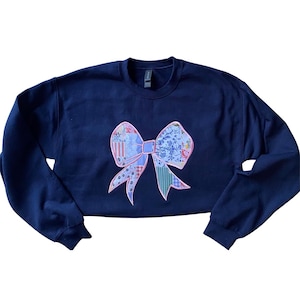 Patchwork Bow Sweatshirt, Patchwork Bow Embroidered Sweatshirt, Embroidered Bow Sweatshirt, Patchwork Sweatshirt, Bow Sweatshirt