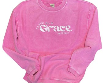 Sudadera bordada Saved by Grace, sudadera con cordón Saved by Grace, sudadera con cordón bordada, sudadera con bordado religioso