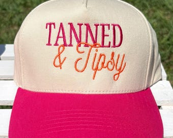 Tanned and Tipsy Embroidered Cap, Summer Drinking Cap, Summer Embroidered Cap, Beach Vibe Cap, Beach Embroidered Cap, Trendy Embroidered Cap