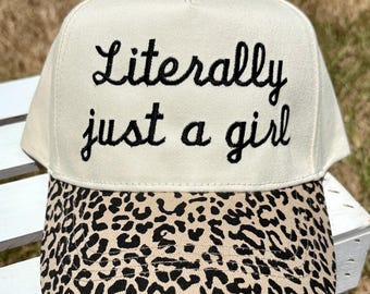 Literally just a girl cap, Literally just a girl embroidered cap, Literally just a girl pink cap, Literally just a girl black cap
