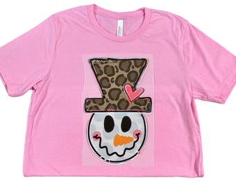 Snowman Tee, Cheetah Hat Snowman Tee, Snowman Christmas Tee, Snowman Raglan Tee, Snowman Bella Canvas Tee, Snowman Christmas Raglan Tee