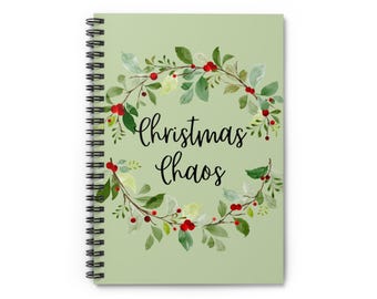Christmas Spiral Notebook - Ruled Line, Christmas Chaos Sprial Notebook, Christmas Notebook, Christmas Chaos Notebook, Christmas spiral