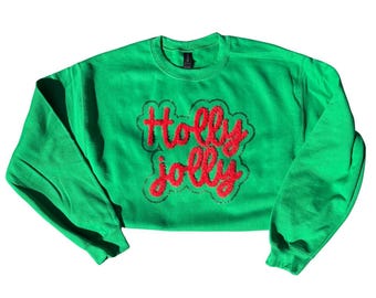 Holly Jolly Sweatshirt, Holly Jolly Green Sweatshirt, Christmas Sweatshirt, Jolly Sweatshirt, Holly Jolly Glitter Sweatshirt