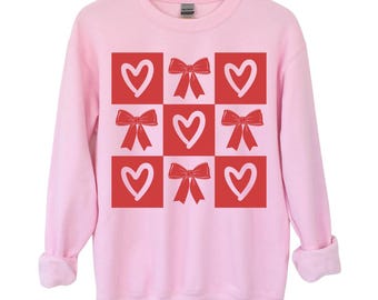 Valentine Sweatshirt, Bow Valentine Sweatshirt, Red Bow and Heart Sweatshirt, Valentine Gildan Sweatshirt, Red Bow Sweatshirt