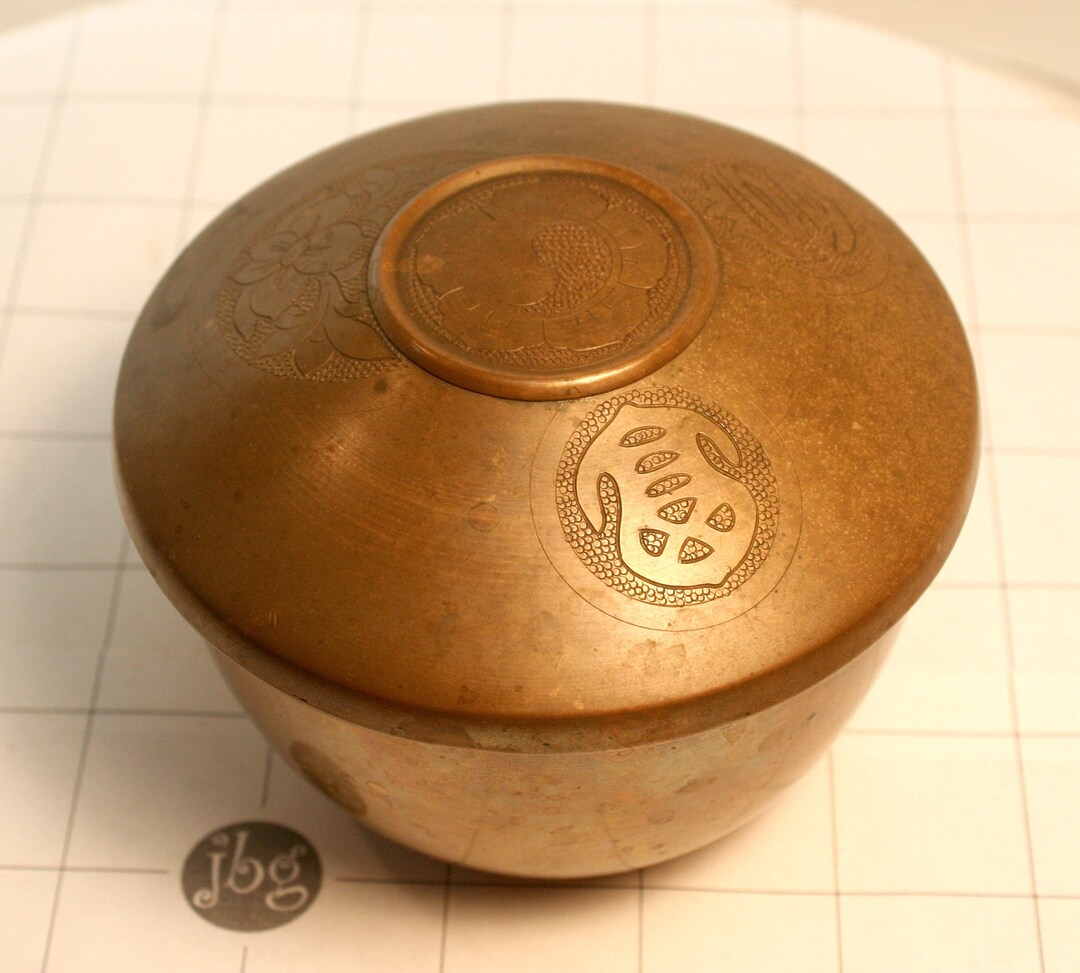 Solid Brass Korean Rice Bowl With Decorative Lid Mid1900s Etsy