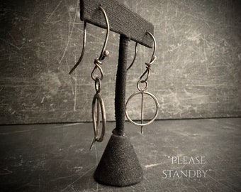 Artisan Sterling Silver Hand-forged earrings "Please Standby"