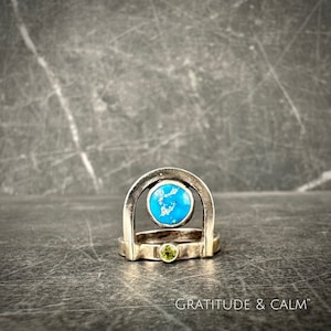 GRATITUDE & CALM ~ Genuine Turquoise + Natural Peridot + Solid Sterling Silver Ring