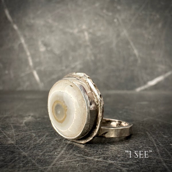 Solar Quartz Artisan Sterling Silver Ring "I see"
