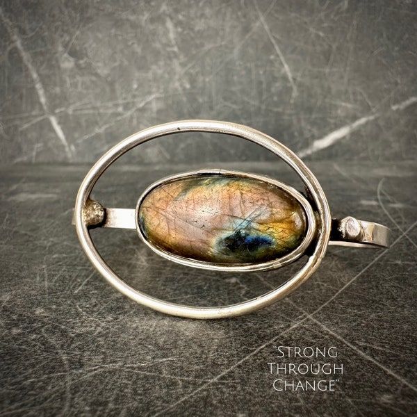Labradorite & Sterling Silver Handcrafted Cuff Bracelet "Strong Through Change"