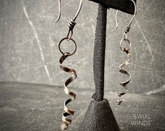 Artisan Sterling Silver Hand-forged earrings "Swirl Winds”