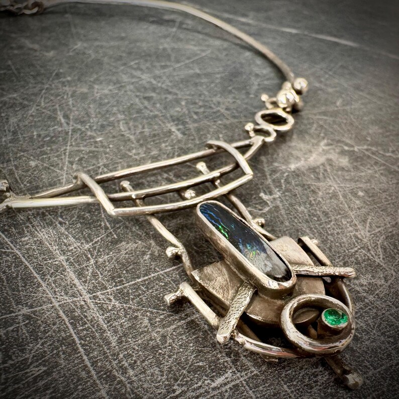 EMERALD CONSTRUCT ~ Genuine Black Matrix Boulder Opal + Natural Emerald ...