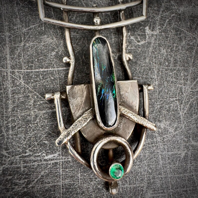 EMERALD CONSTRUCT ~ Genuine Black Matrix Boulder Opal + Natural Emerald ...