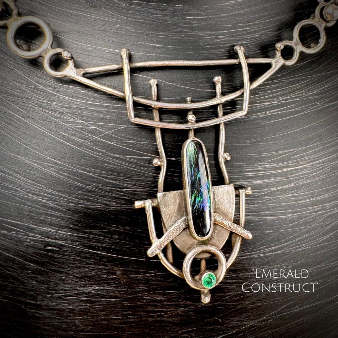 EMERALD CONSTRUCT ~ Genuine Black Matrix Boulder Opal + Natural Emerald ...