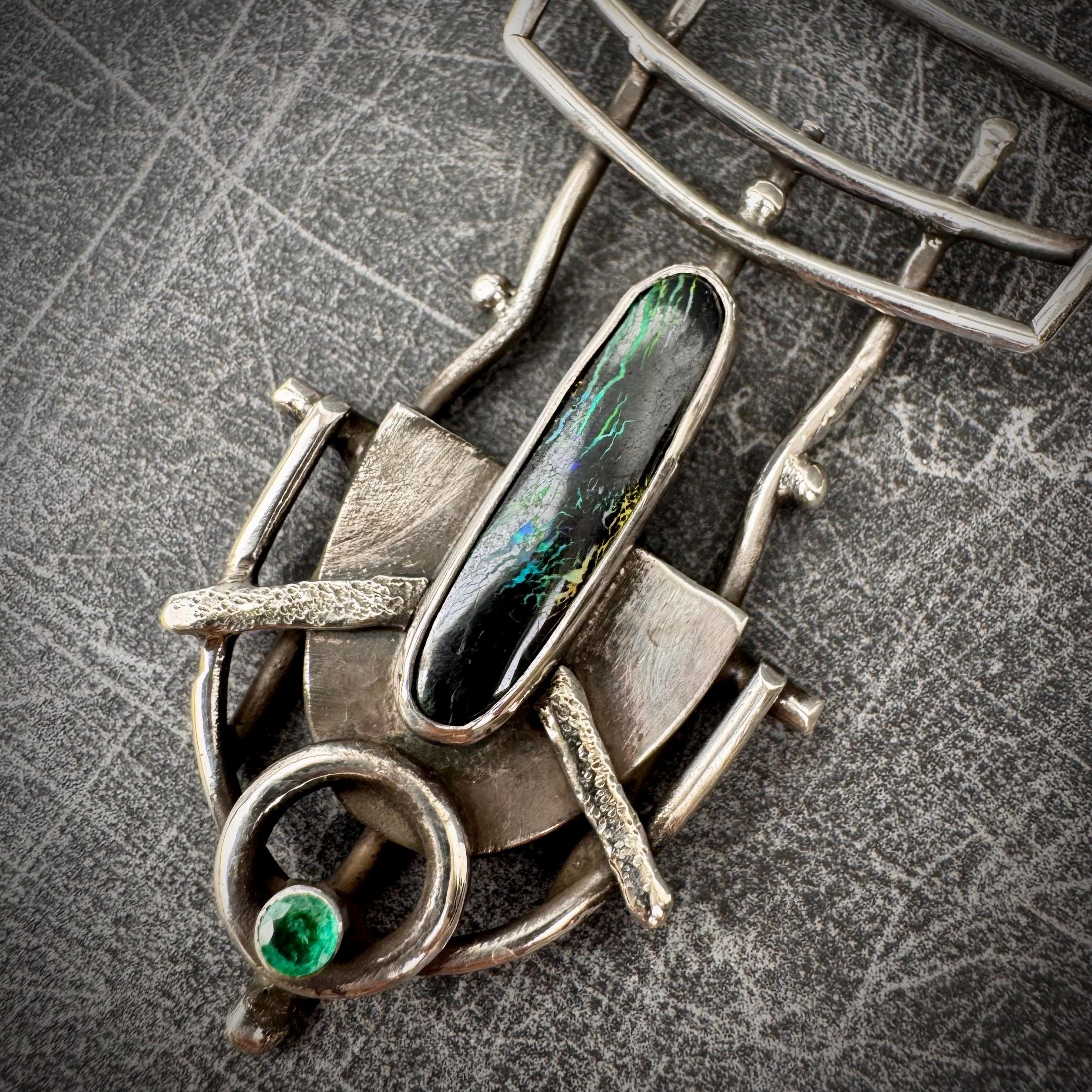 EMERALD CONSTRUCT ~ Genuine Black Matrix Boulder Opal + Natural Emerald ...