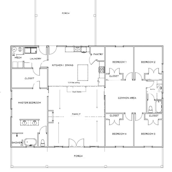 Plans de Barndominium de ferme moderne | Agencement de 5 chambres | 40x60 | PDF + liste d'encadrement