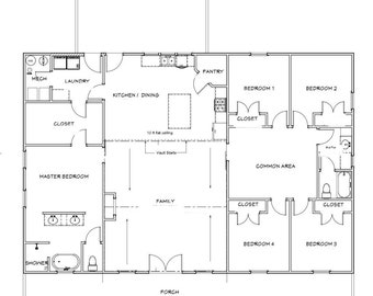 40x60 Barndominium 5 bedroom - PDF blueprints and framing material list.