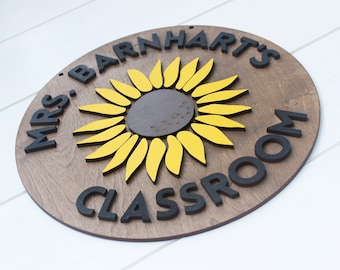 Personalized Teacher Custom Gift Laser Cut Sign 3D Lettering Classroom Door Decor Hanger Teacher Gift End of Year Gifts Sunflower Sun theme