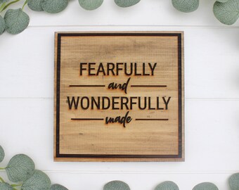 Fearfully and Wonderfully Made Stained Wooden Bible Verse Sign Rustic Farmhouse Scripture Nursery Bedroom Wall Laser Engraved Psalm 139 14