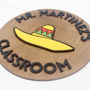 Spanish Teacher Custom Gift Laser Cut Sign 3D Lettering Classroom Door Decor Hanger Sombrero Cactus Gift End of the Year Teacher Gifts Fun
