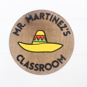 Spanish Teacher Custom Gift Laser Cut Sign 3D Lettering Classroom Door Decor Hanger Sombrero Cactus Gift End of the Year Teacher Gifts Fun