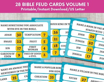 Bible Feud Game Cards: 28 Printable Family Night Games (PDF)