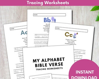 Alphabet Bible Verse Tracing Worksheets: Homeschool Scripture (Digital Download)