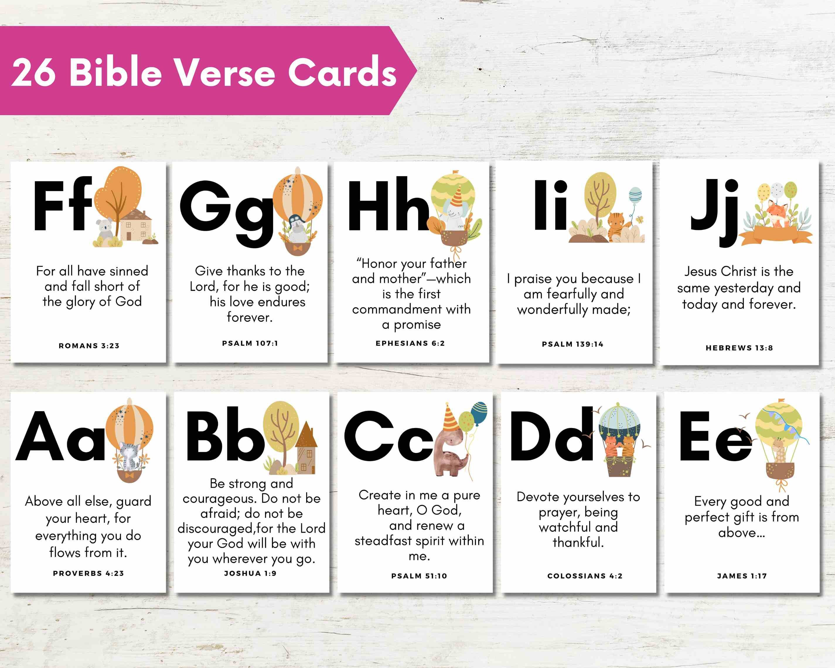 Kids Printable Alphabet Bible Verse Cards From A to Z,ABC Scripture ...