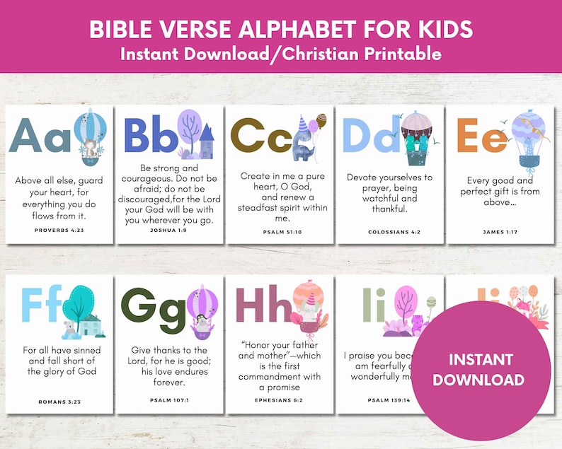 Kids Printable Alphabet Bible Verse Cards From A to Z,ABC Scripture ...