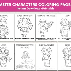 Set of 7 Easter Bible Characters Coloring Pages,Kids Holy Week Sunday School Activity,The Resurrection of Jesus,He is Risen,Easter Sunday