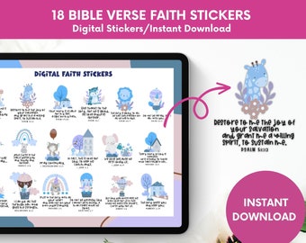 16 Cute Animal Goodnotes Stickers for Faith Journal Planners,Bible Study Memory Verse Digital Stickers for Christian Women,Jesus Stickers