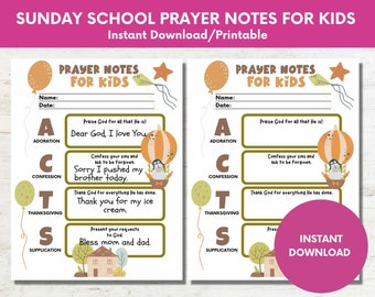 Sunday School Prayer Notes for Kids: Printable Prayer Journal (A4/US Letter) (Instant Download)