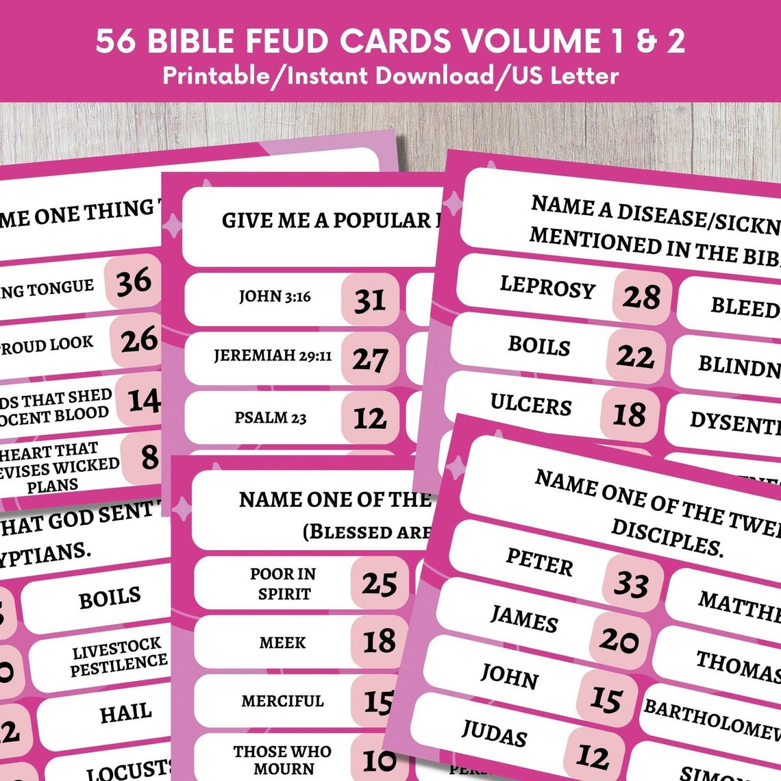 56 Printable Bible Feud Game Cards for Family Nightchristian - Etsy