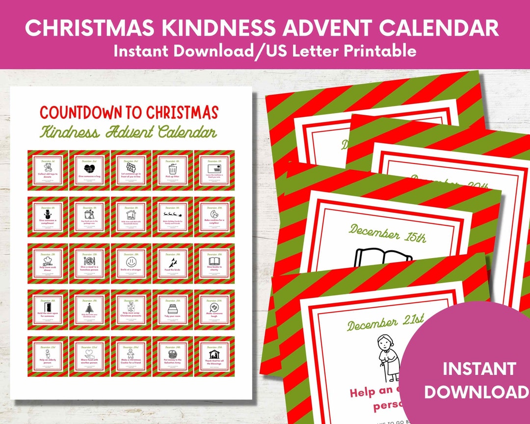 Printable Family Christian Christmas Kindness Advent Calendar,kids