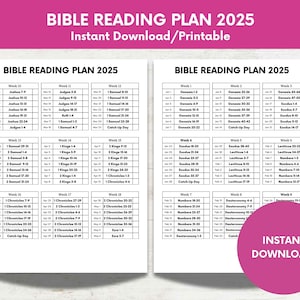 Piano di lettura della Bibbia stampabile 2025, Leggi la Bibbia in 1 anno, Registro di lettura della Bibbia cristiana, Piano di lettura settimanale della Bibbia, Piano della Bibbia stampabile