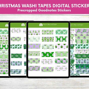 Cute Crustaceancore Green Christmas Digital Washi Tape for Goodnotes Planners,Yuletide Season Journal Sticker Bundle for Notability Xodo,