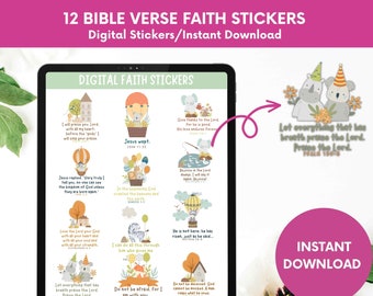 12 Cute and Colorful Bible Verse Digital Stickers for Ipad,Goodnotes Christian Stickers for Faith Planners or Journals,Christian Women Gift