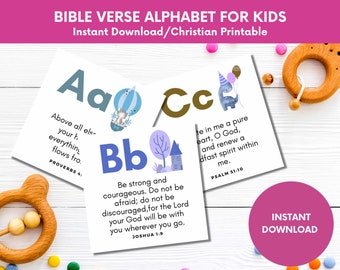 ABC-kaarten met bijbelteksten voor kinderen: flashcards met schriftalfabet (digitale download)