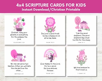 Kids Scripture Cards, Bible Verse Flashcards, Sunday School Printable (Digital Download)