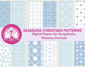 Blaues christliches Musterdesign-Digitalpapier-Pack (digitaler Download)