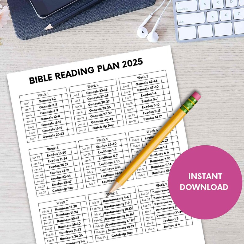 2025 Printable Bible Reading Plan, Read the Bible in 1 Year, Christian