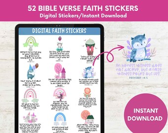 52 Bible Verse Digital Stickers: Christian Faith Journaling (Goodnotes, PNG) (Digital Download)
