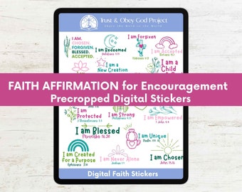 Bible Verse Digital Stickers: Faith Affirmations for Goodnotes (Precropped)