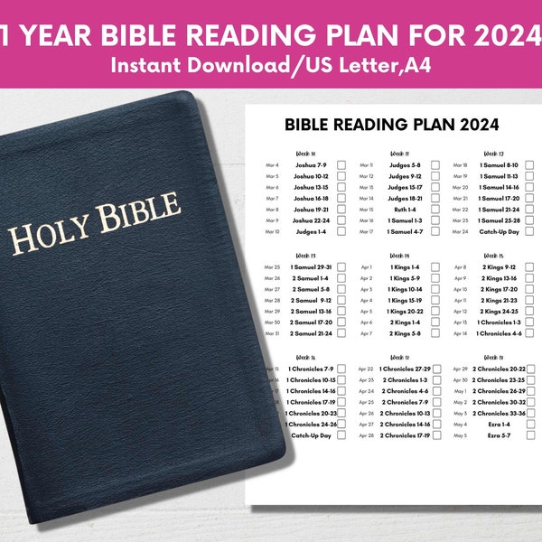 2024 Scripture Reading Plan, Read the Bible in 1 Year, Christian Gospel Reading Log,Bible Weekly Reading Plan, Printable Bible Plan Women