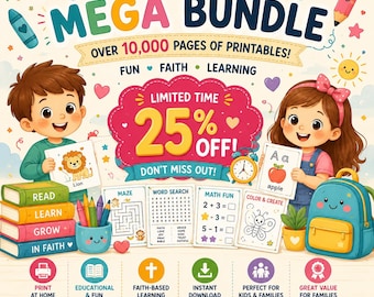 Back to School Kids Learning Mega Bundle | 10,000+ Printable Activities, Worksheets, Games & Coloring Pages | Master Resell Rights Included