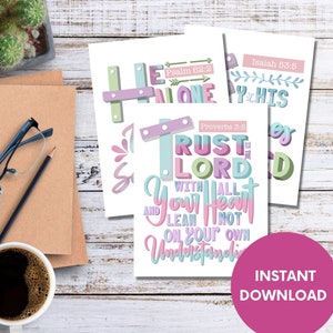 Digital Handlettered Memory Verse von A bis Z PDF druckbar, Bibelvers Drucke, Schriftkarten für Kinder