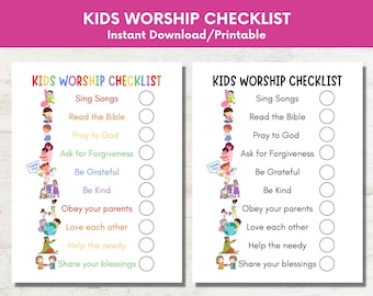 Kids Worship Checklist, Sunday School Chore Chart (Instant Download)