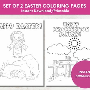 Set of 2 Easter Coloring Pages for Kids, Sunday School Children Activity,He is Risen,Holy Week Printable,Resurrection Sunday Coloring Book