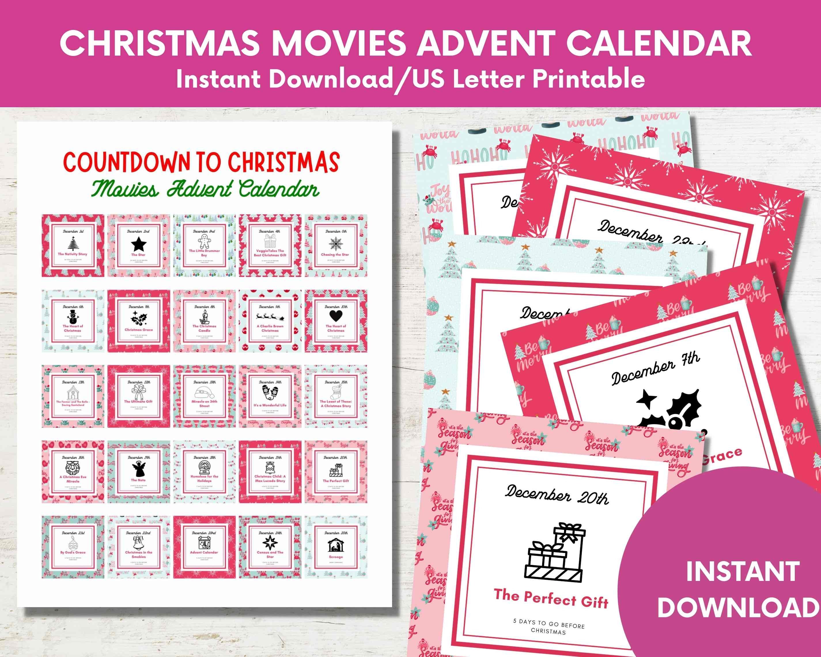Printable Christian Christmas Movie Advent Calendar for Family,kids