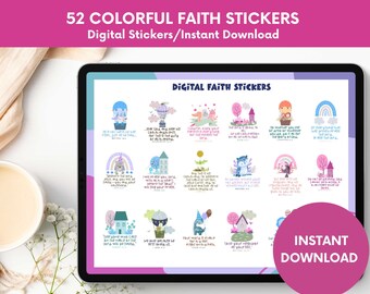 52 Cute Animal Goodnotes Stickers for Faith Journal Planners,Bible Study Memory Verse Digital Stickers for Christian Women,Jesus Stickers