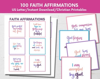 100 Christian Affirmation Cards: Handlettered Scripture, Inspirational (PDF)